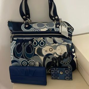 Coach Denim Poppy 15375 with blue wallet F42814 and skinny mini